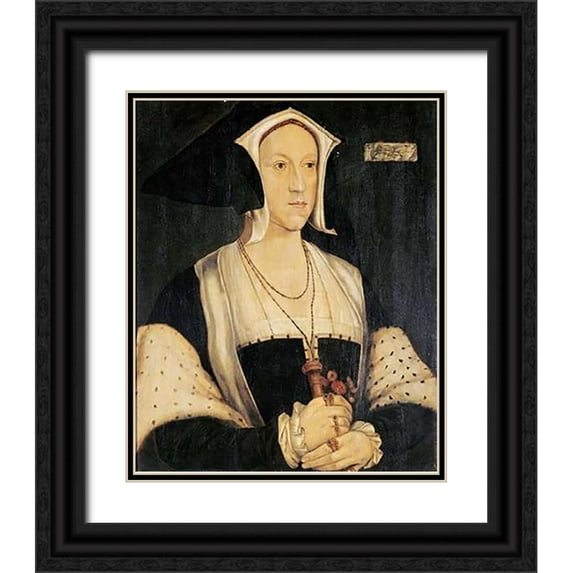 Holbein, Hans 26x31 Black Ornate Wood Framed with Double Matting Museum Art Print Titled - Portrait of Margaret Wotton