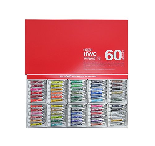 Holbein Artists' Watercolors - Set of 60, Assorted Colors, 5 ml Tubes