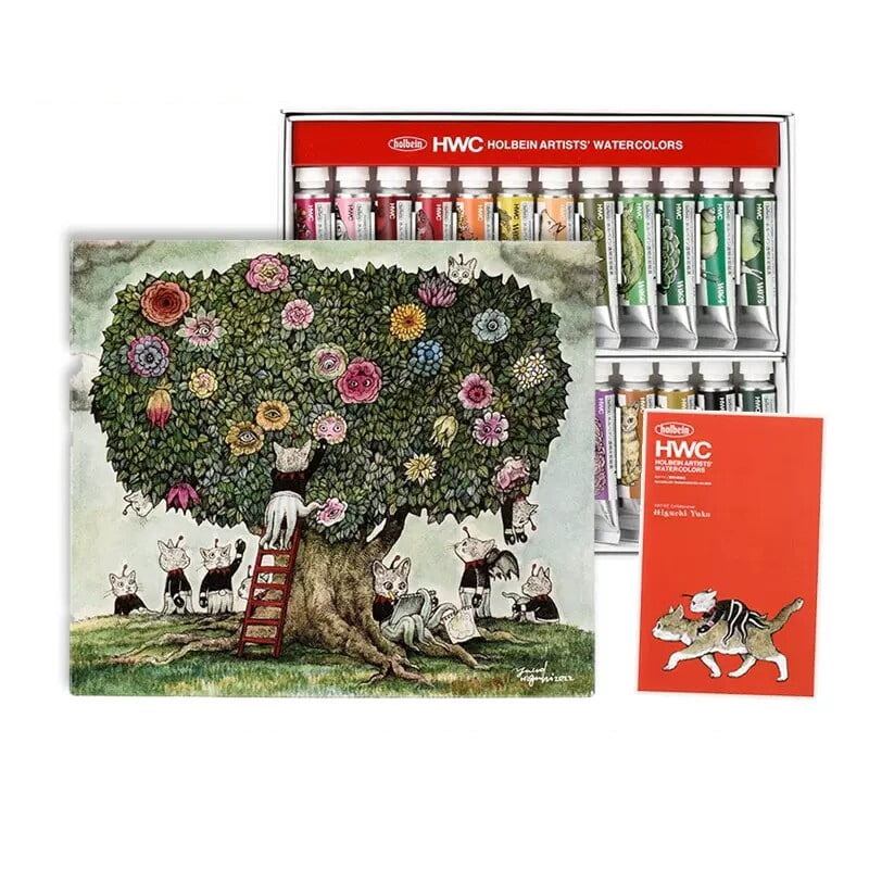 Holbein x Higuchi Yuko Artist Watercolor Paint Set, 24 Colors, 5ml Tubes - Professional HWC Watercolors for Artists & Illustrators