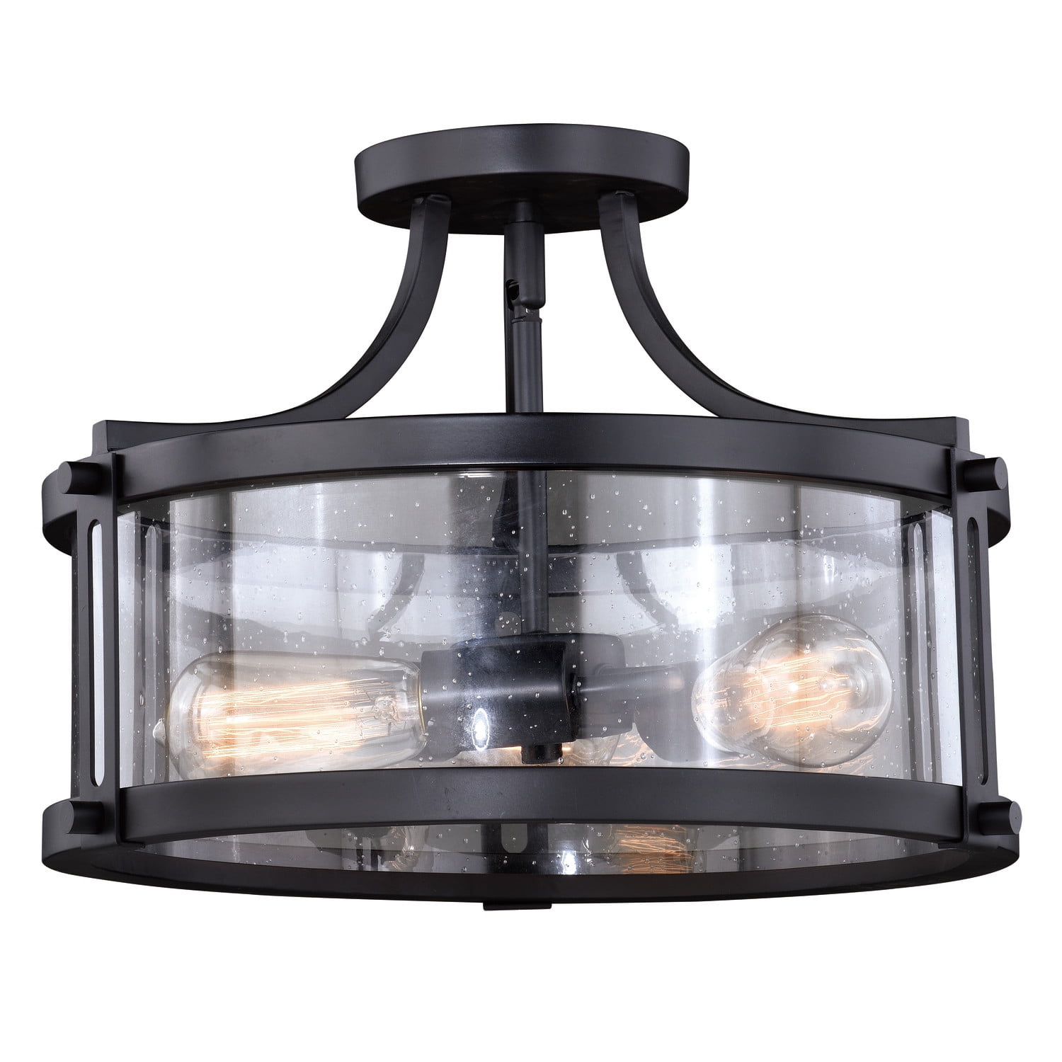 Noble Bronze Industrial Drum Flush Mount with Seeded Glass