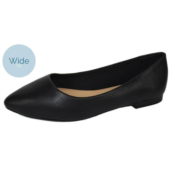 Hold Black PU City Classified Women Casual Wide Width Fit Flat Office Shoes Pointy Toe 6