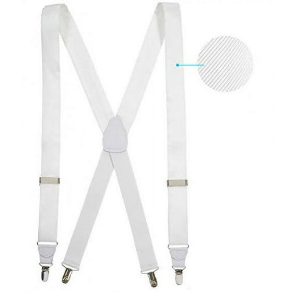 Hold'Em 100% Silk Suspenders For Men X - Back Fancy Solid Clip End Dress Suspender Made in USA – Many Colors and Designs Perfect for Tuxedo -White Twill
