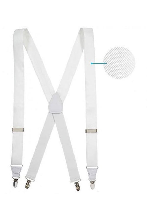100% Silk Suspenders For Men X - Back Fancy Solid Clip End Dress Suspender Made in USA – Many Colors and Designs Perfect for Tuxedo -White Twill