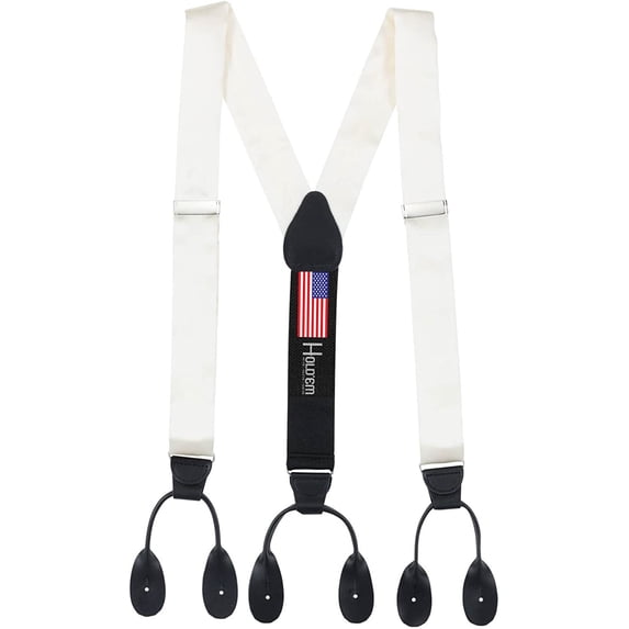 Hold'Em 100% Silk Suspenders for Men Y - Back Fancy Solid Button End Dress - Ivory XL