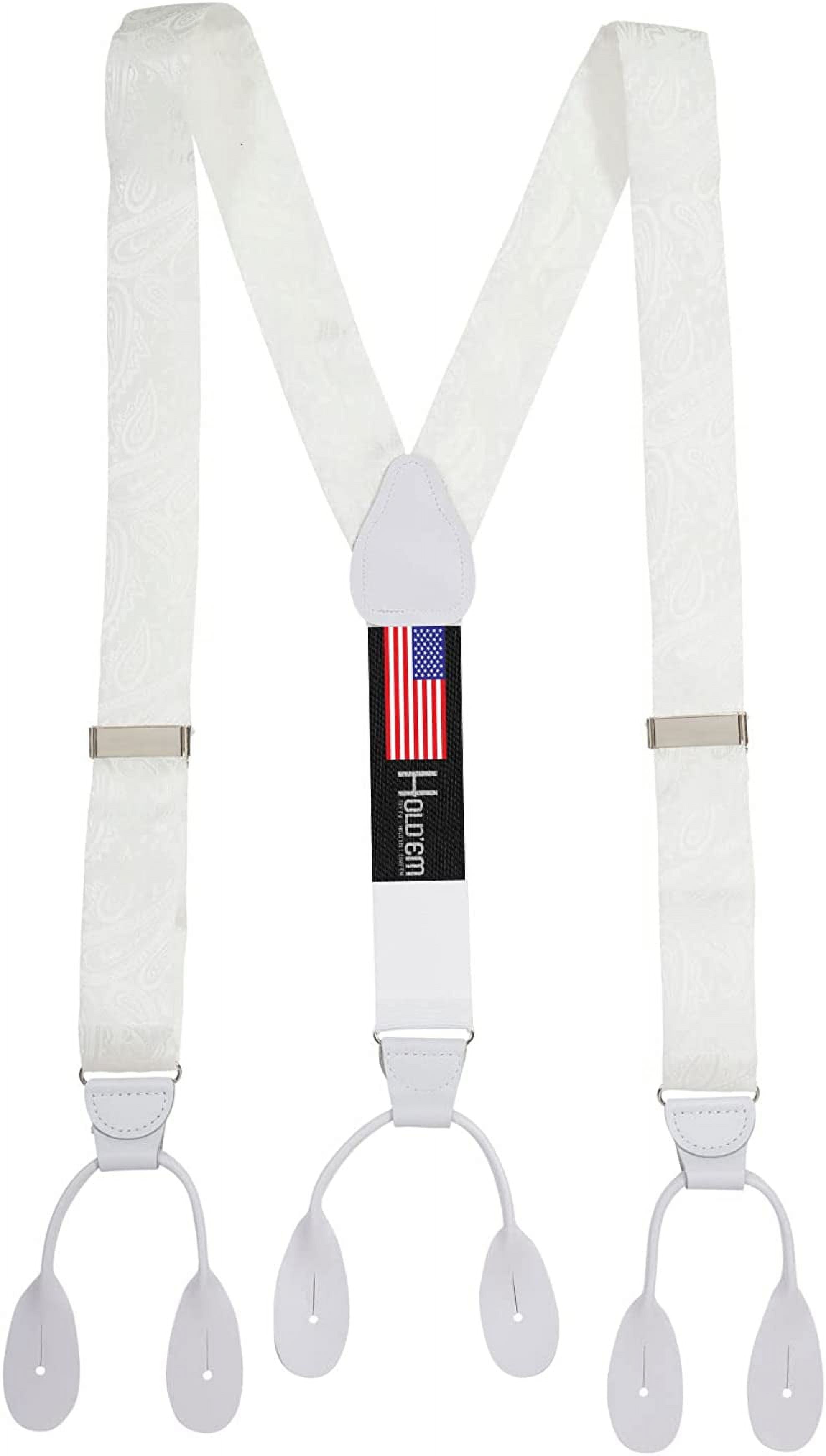 Hold'Em Men's 100% Silk Y-Back Suspenders - White Paisley Design ...