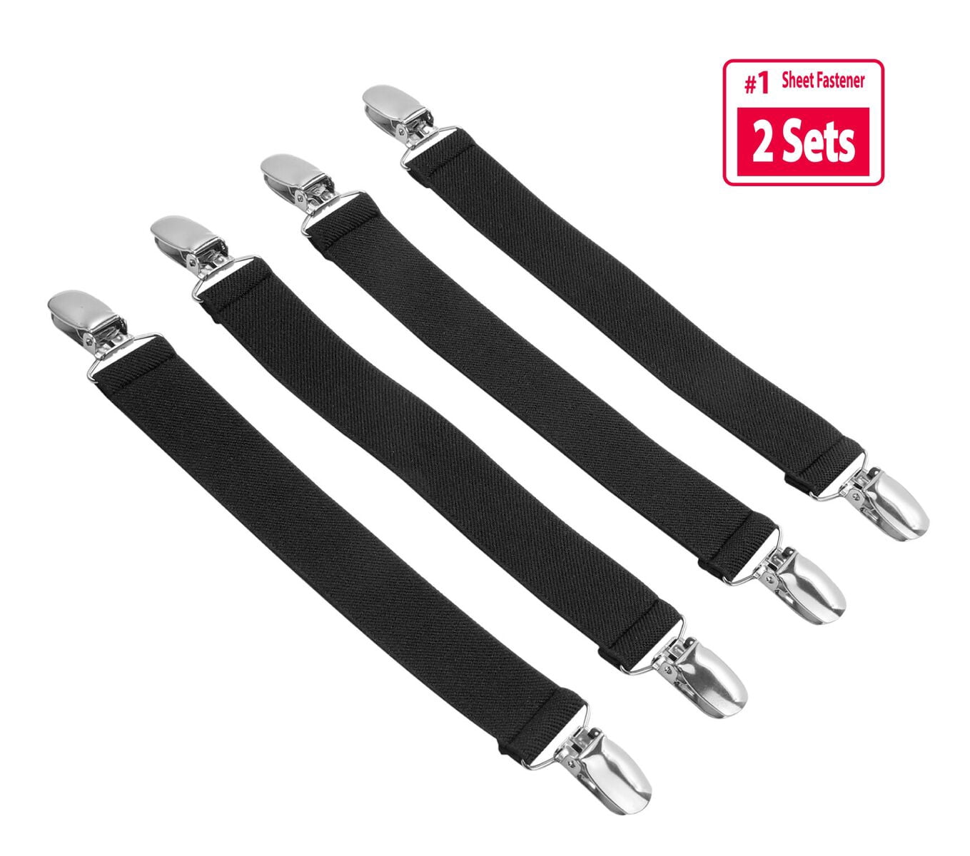 Hold’Em Bed Sheet Fastener Suspenders - Adjustable, Straight or Crisscross Sheet Strap Holder Clips Black & White