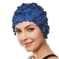 thumbnail image 1 of Hold'Em Beemo Floral Petal Swim Cap for Women – Retro Style Vintage Bathing Cap Swimming Hat for Long and Short Hair - Navy, 1 of 3