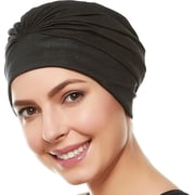 Beemo Swim Caps for Women Swimming Turban Polyester Latex Lined Pleated for Ladies - Black