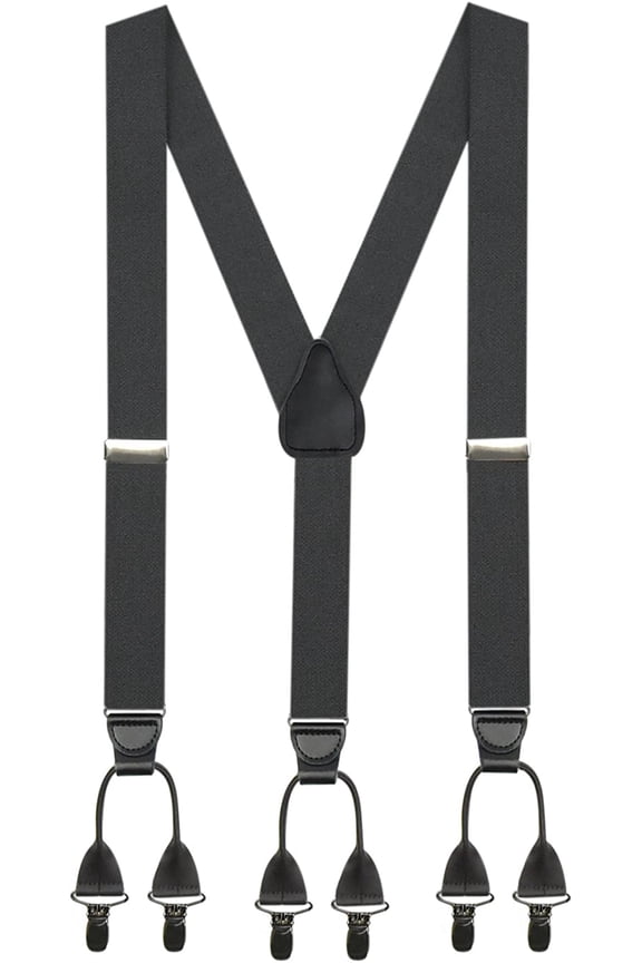 Elastic Suspenders for Men"Double-Hold" Button Look - Grey(Regular 46" Long)