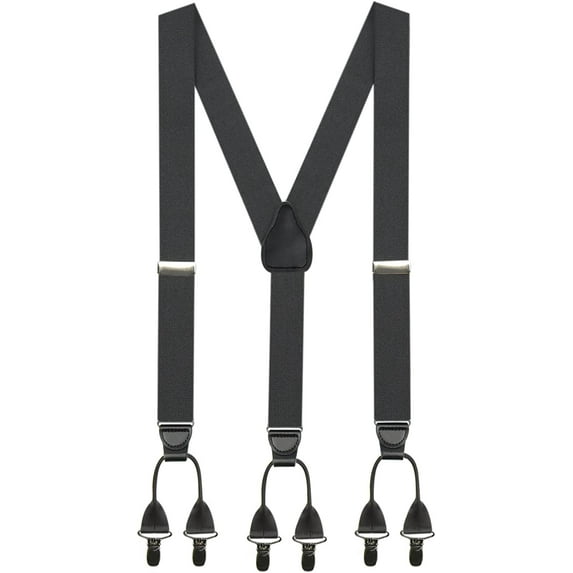 Hold'Em Elastic Suspenders for Men"Double-Hold" Button Look - Grey(Regular 46" Long)