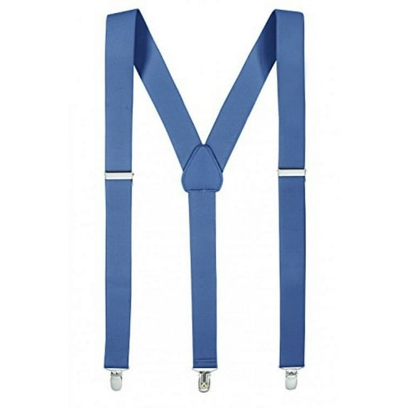Hold'Em Junior/Adults Men Adjustable Elastic Solid 1" Suspenders Featuring STURDY POLISHED CLIPS - Denim XL