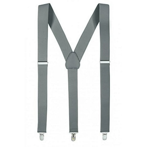 Hold'Em Junior/Adults Men Adjustable Elastic Solid 1" Suspenders Featuring STURDY POLISHED CLIPS - Grey R