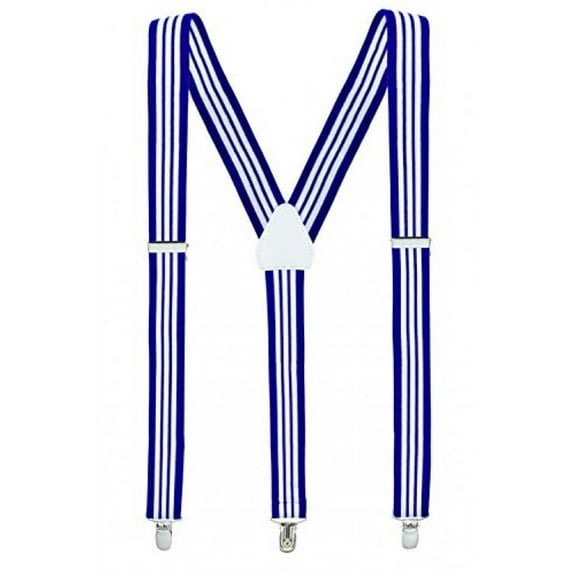 Hold'Em Junior/Adults Men Adjustable Elastic Solid 1" Suspenders Featuring STURDY POLISHED CLIPS - Royal Striped XL