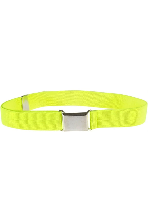 Kids Elastic Belt for Toddler Boy's With Silver Square Buckle - Lemon Yellow