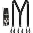 thumbnail image 1 of Hold'Em Men Y-Back Genuine Leather Trimmed Button End Tuxedo Suspenders Many Colors and Designs - Black (Regular 46" long), 1 of 7