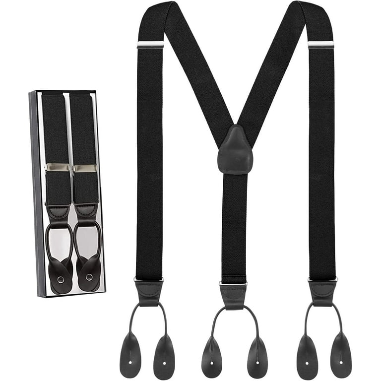 Hold'Em Men Y-Back Genuine Leather Trimmed Button End Tuxedo Suspenders  Many Colors and Designs - Black (Regular 46" long) - Walmart.com