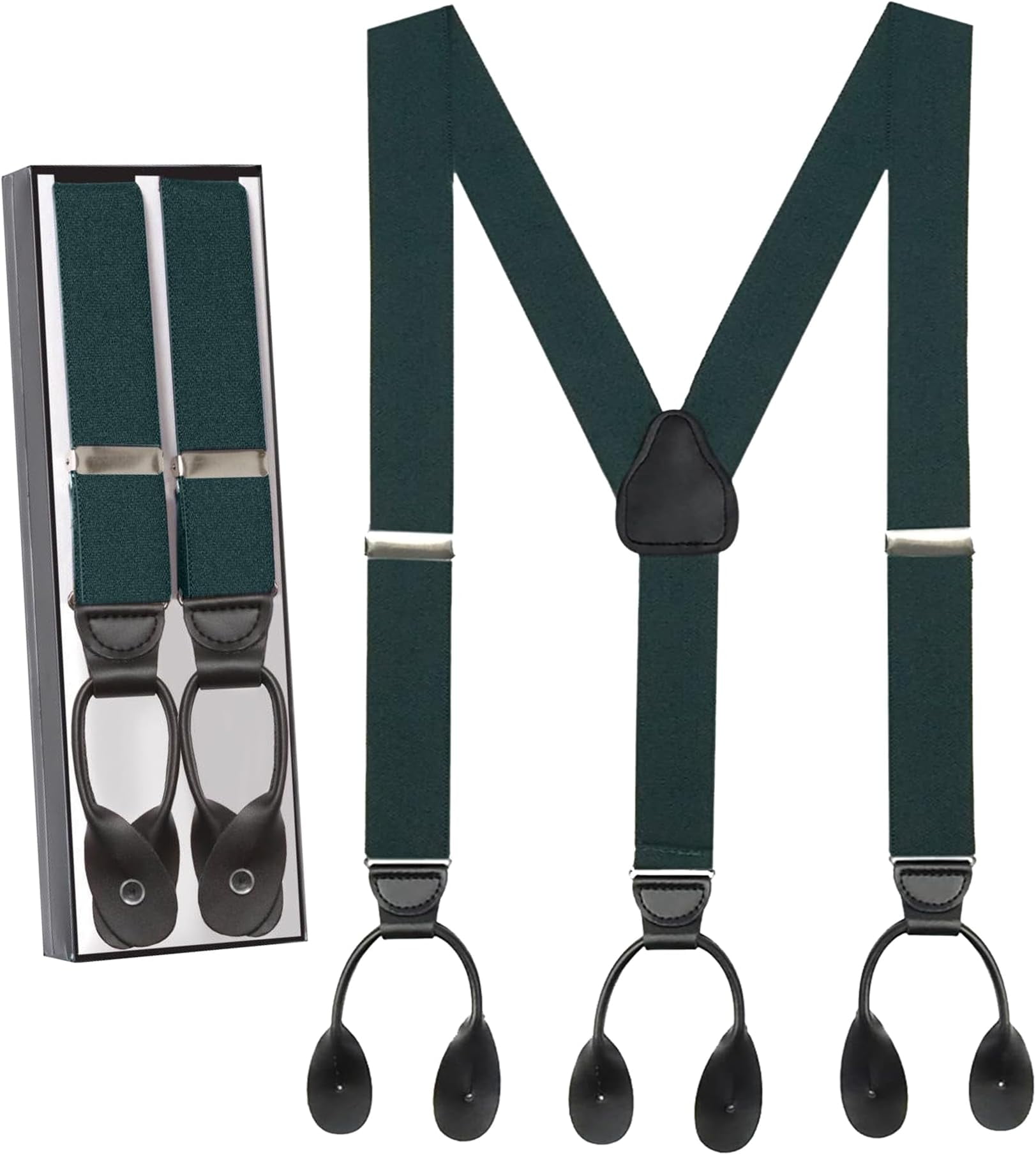 Hold'Em Men YBack Genuine Leather Trimmed Button End Tuxedo Suspenders Many Colors and Designs