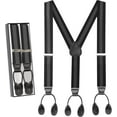 thumbnail image 1 of Hold'Em Men Y-Back Genuine Leather Trimmed Button End Tuxedo Suspenders Many Colors and Designs - Striped Regimental Black (Tall 54" Long), 1 of 7