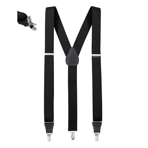 Hold'Em Men's No Slip Pin Clip Adjustable Suspenders, Leather Trim, Black, 2 Pack
