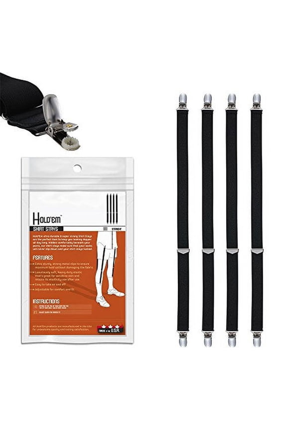 Premium Shirt Stays Ultra Soft Elastic with Extra Sturdy Strong NO SLIP METAL PIN CLIP - Straight