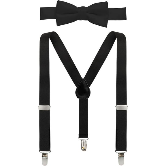 Hold’Em Suspenders and Bow Tie Set for Kids, Boys, and Baby Pre-tied Bow Tie - Black 26"