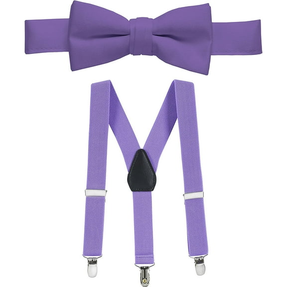 Hold’Em Suspenders and Bow Tie Set for Kids, Boys, and Baby Pre-tied Bow Tie - Lavender 30"