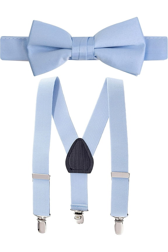 Hold’Em Suspenders and Bow Tie Set for Kids, Boys, and Baby Pre-tied Bow Tie - Light Blue 22"
