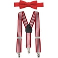thumbnail image 1 of Hold’Em Suspenders and Bow Tie Set for Kids, Boys, and Baby Pre-tied Bow Tie - Red Striped 22", 1 of 7