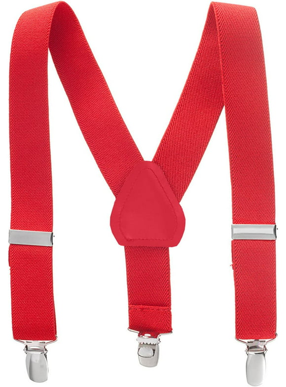Hold’Em Suspenders for Boys and Baby-Leather Metal Clip - Red (26")