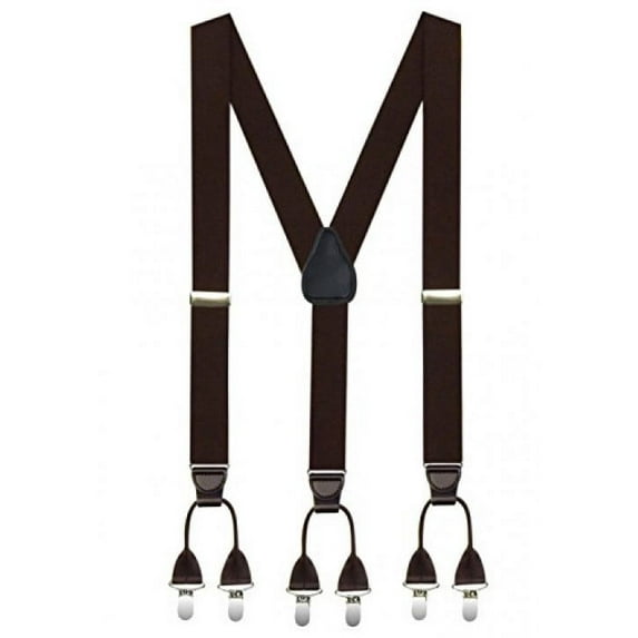 Hold'Em Suspenders for Men "Double-Hold" Elastic Button Look With No Slip Pin Clip Closure-Brown( Regular 46" Long)