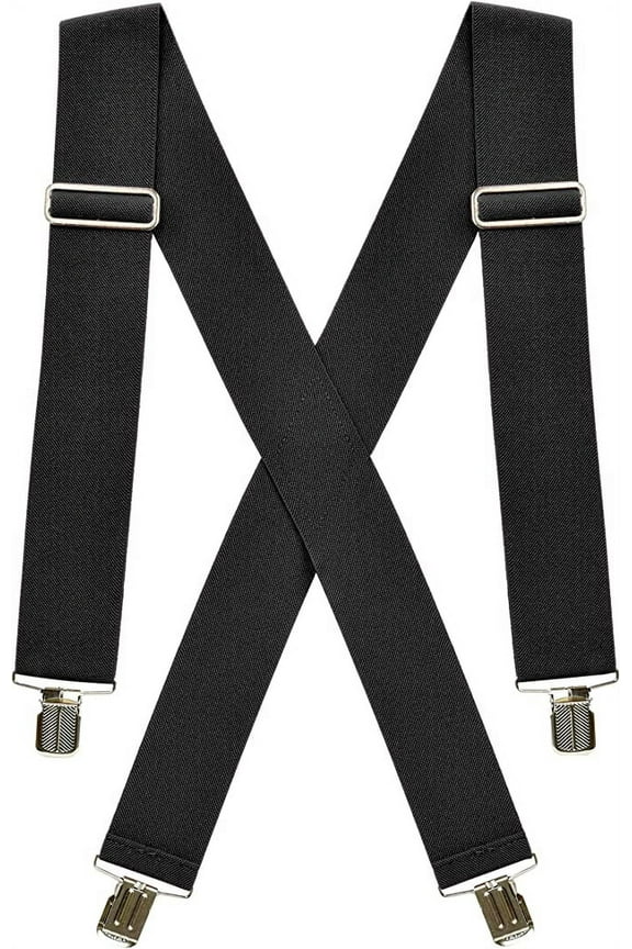 Suspenders for Men Heavy Duty Utility Clips 2" Wide - Black