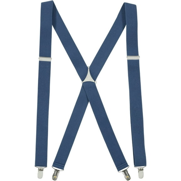 Hold'Em Suspenders for Men X-Back Adjustable Straight Clip-on Tuxedo Suspenders - Denim Blue (Regular 46" Long)