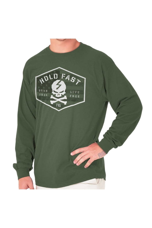 Hold Fast Freedom Flag Skull Bones Long Sleeve TShirt Men Women Brisco Brands S