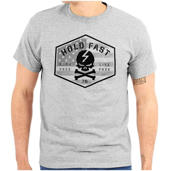 Hold Fast Freedom Flag Skull Bones Men's Graphic T Shirt Tees Brisco Brands S