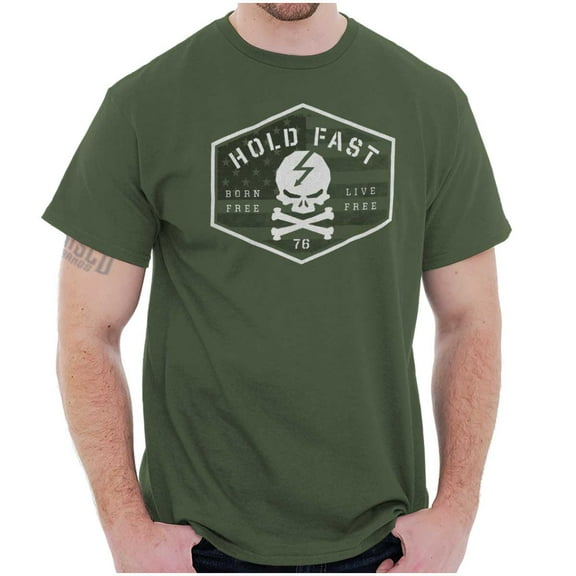 Hold Fast Freedom Flag Skull Bones Men's Graphic T Shirt Tees Brisco Brands X