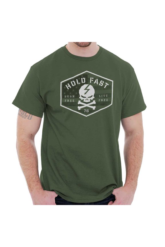 Hold Fast Freedom Flag Skull Bones Plus Size Crewneck Graphic Tee Shirt Brisco Brands 3X