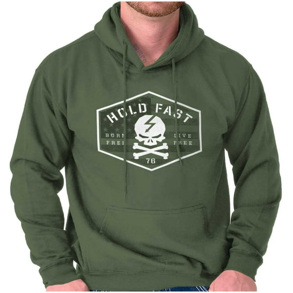 Hold Fast Freedom Flag Skull Bones Unisex Plus Fleece Graphic Hoodie Brisco Brands 2X