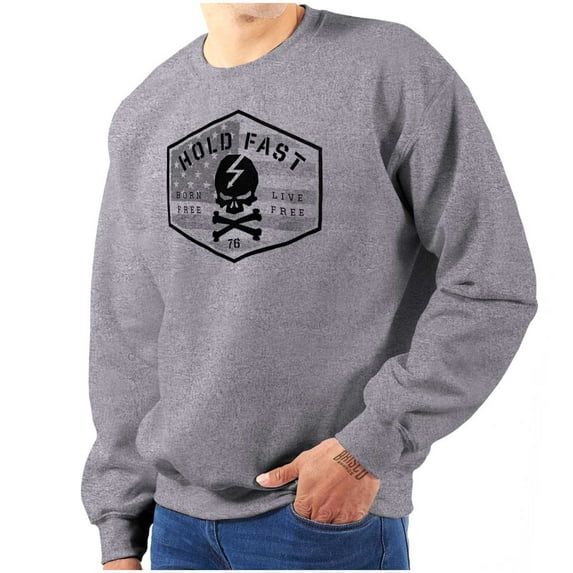 Hold Fast Freedom Flag Skull Bones Unisex Plus Fleece Graphic Sweatshirt Brisco Brands 2X
