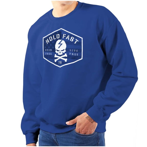 Hold Fast Freedom Flag Skull Bones Unisex Plus Fleece Graphic Sweatshirt Brisco Brands 3X