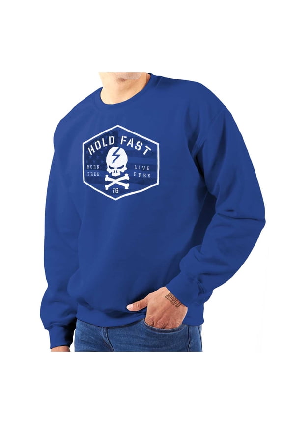 Hold Fast Freedom Flag Skull Bones Unisex Plus Fleece Graphic Sweatshirt Brisco Brands 2X