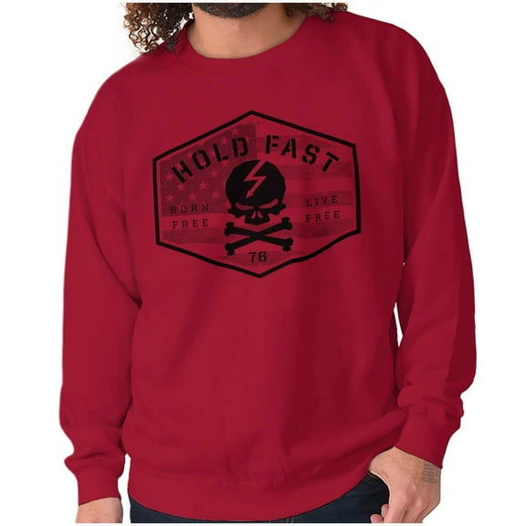 Hold Fast Freedom Flag Skull Bones Unisex Plus Fleece Graphic Sweatshirt Brisco Brands 2X