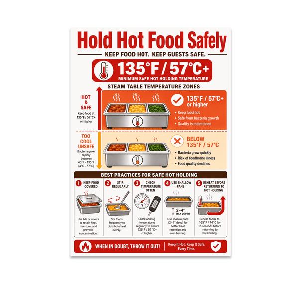 Hold Hot Food Safely Chart - Kitchen Staff - 13x19 Poster Print
