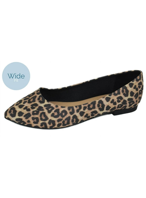 Hold Leopard Cheetah Print Suede City Classified Women Casual Wide Width Fit Flat Office Shoes Pointy Toe 6.5