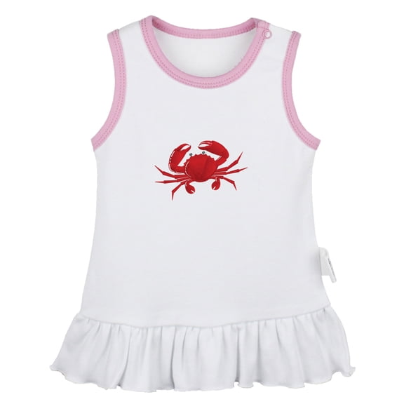 Hold Me Funny Dresses For Baby, Newborn Babies Animal Crab Pattern Skirts, Infant Princess Dress, 0-24M Kids Graphic Clothes (White Sleeveless Dresses, 0-6 Months)