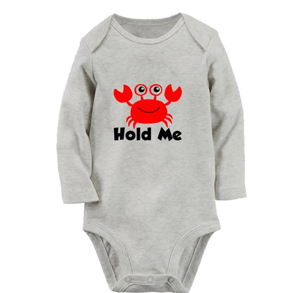Hold Me Funny Rompers, Newborn Baby Unisex Bodysuits, Infant Animal Crab Jumpsuits, Toddler 0-12 Months Kids Long Sleeves Oufits (Gray, 0-6 Months)