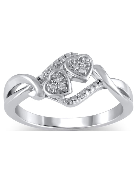 1/20 Carat Natural Diamond Double Heart Ring for Women in 925 Sterling Silver
