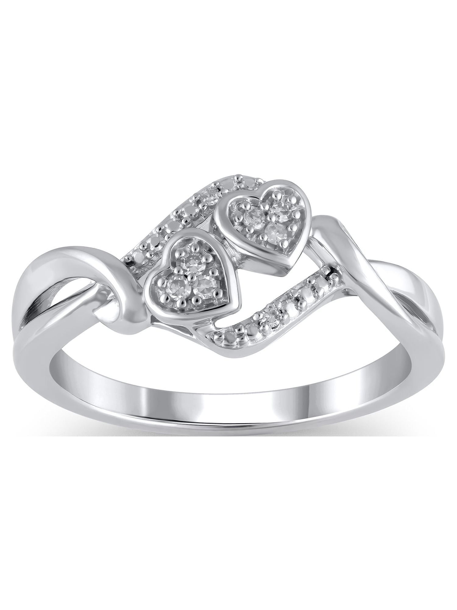 Hold My Hand 1/20 Carat Natural Diamond Double Heart Ring for Women in 925 Sterling Silver