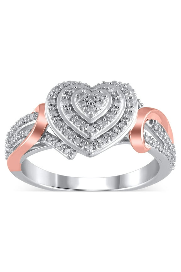 1/6 Ct Natural White Diamond Love Heart Women's Ring in 14K Rose Gold Plated