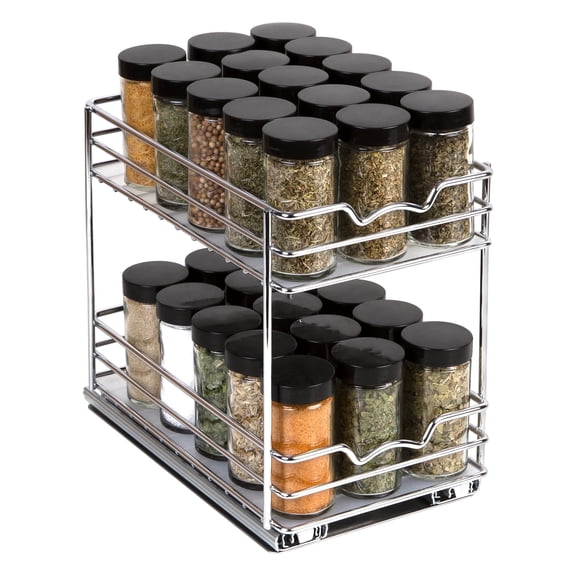 HOLDN’ STORAGE Pull-Out Cabinet Spice Rack Organizer, Heavy-Duty Chrome Metal, 6 ½ W x 10 ⅜ D x 7 ⅞ H Inch, 2 Tier