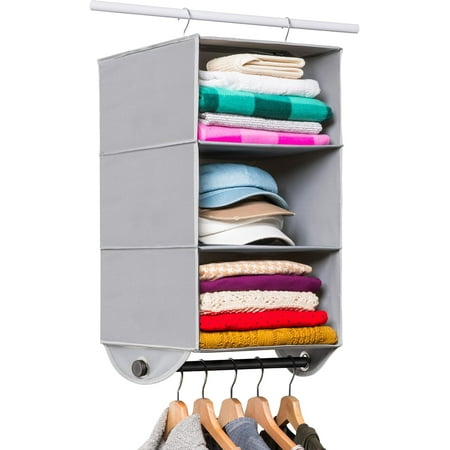 Hold N' Storage - 3 Shelf Hanging Closet Organizer with Metal Rod - Gray